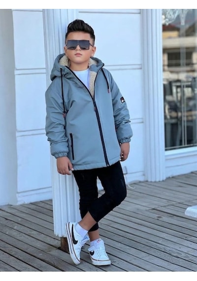 Pina Kids Erkek Çocuk Kürklü Çıkarılabilir Kapüşonlu Oversize Kışlık Mont Km4030 Mint