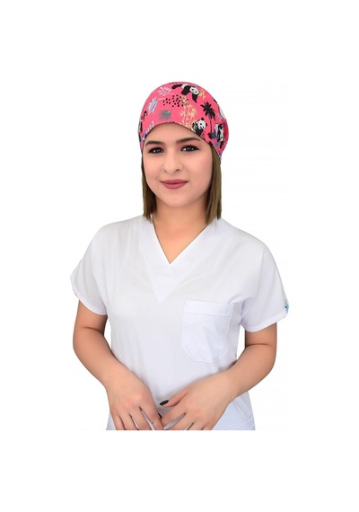 Unisex Pembe Panda Desenli Doktor Hemşire Hastane Aşçı Cerrahi Bonesi Pembe Pembe
