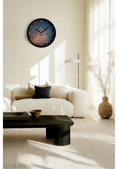 Kozmik Piramit Modern Tasarım Duvar Saati - 25cm - Önü Camlı Siyah Kasa - Sessiz Mekanizma-jh0340 Siyah