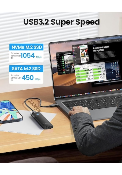 Orico Usb 10gbps M.2 Nvme & Sata Ssd Harici Kutu, Toolless Tasarım, Alüminyum Soğutuculu En