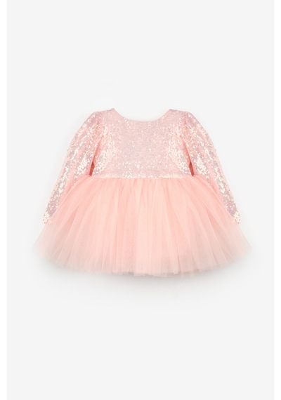 Le Mabelle Somon Pullu Uzun Kollu Kız Bebek Elbise - Berry Pembe