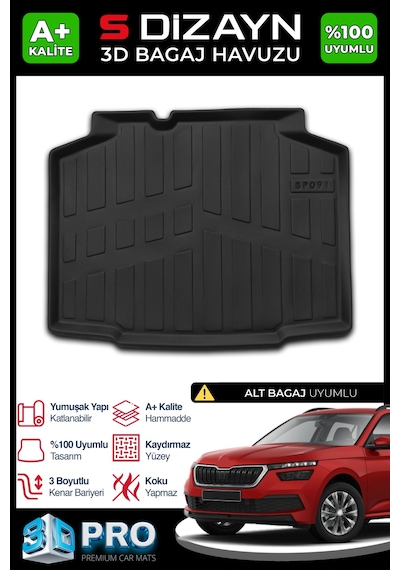S-dizayn Skoda Kamiq 3d Pro Bagaj Havuzu 2019 Üzeri A+ Kalite