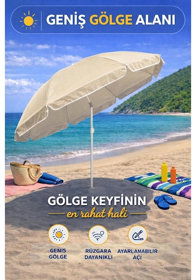 Bej 200 Cm Ayarlanabilir Fon Model Plaj Şemsiyesi