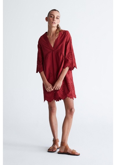 Peraluna Hiromi Dress %100 Pamuk 3/4 Kol Diz Hizası Yazlık Kadın Elbise Magenta-magenta Yeşil