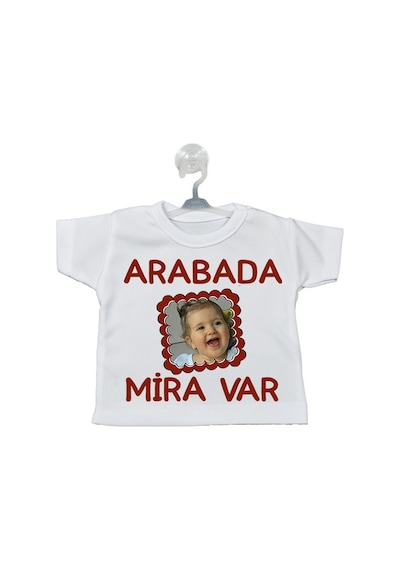 Isim Ve Fotoğraflı Arabada Bebek Var Levhası Mini Tişört (Kız)