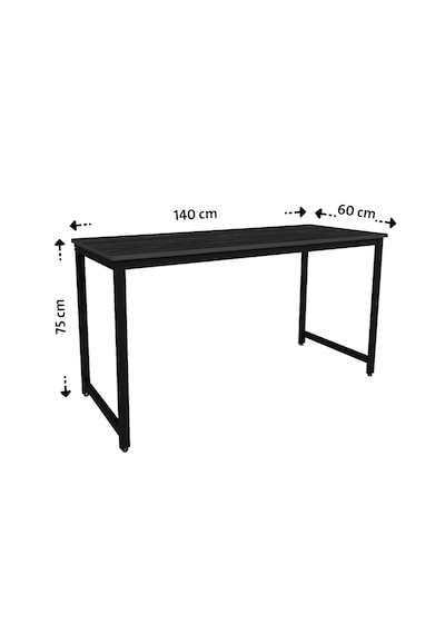 Siyah 140x60 Çalışma Masası, Bilgisayar Masası, Ofis Masası, Metal Ayaklı Siyah
