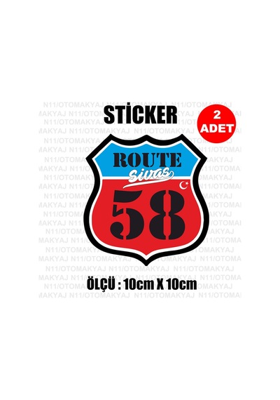 58 Sivas Plaka Rota Sticker Araba Kask Motosiklet Laptop Etiket