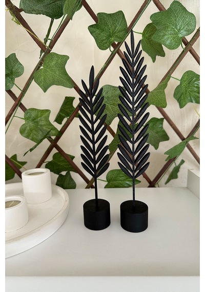 Modern Minimalist Doğa Temalı Yaprak Seti Siyah Renkli Dekoratif Obje Siyah - 698301863