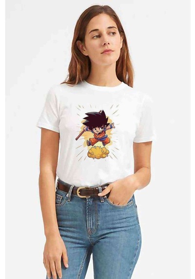 Anime Dragon Ball Looking For The Baskılı Beyaz Kadın Tshirt (534816818)