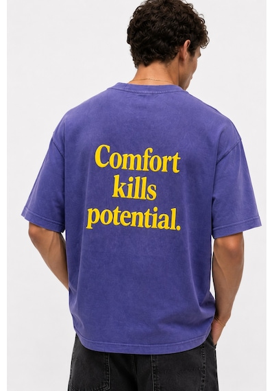 Respire Erkek Puf Baskılı Yıkamalı Oversize T-shirt Mor