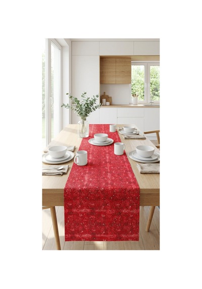 %100 Pamuk Simli Kırmızı Desenli Dikdörtgen Runner 40x150 Kırmızı - 889514482 Kırmızı