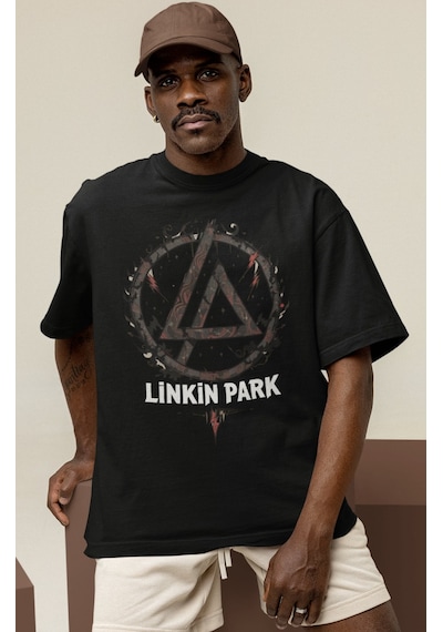Tasarım Linkin Park Rock Metal Müzik Grubu Baskılı Unisex Oversiz Siyah