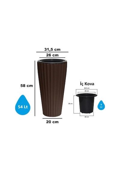 Omnipazar So-lvt1 Lilyum Vazo Saksı Takımı İç Kovalı 54 Litre No:1 Kahverengi