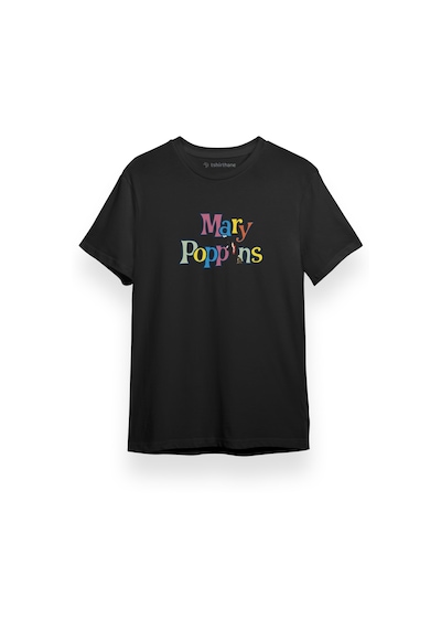 Mary Poppins Colorful Letters Siyah Kısa Kol Erkek Tshirt 001