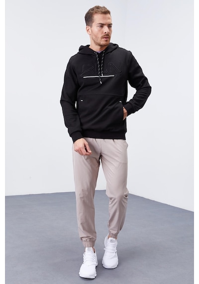 Tommy Life Siyah Yazı Nakışlı Standart Kalıp Kapüşonlu Erkek Sweatshirt - 87887 Siyah
