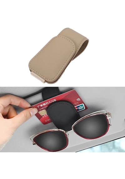 Microcase Universal Suni Deri Oto Güneş Gözlük Tutucu Askılık Mıknatıslı - Al5240 Bej