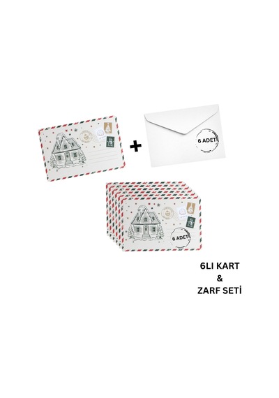 Yılbaşı Ev Temalı Kartpostal Ve Zarf Seti, Yeniyıl, Noel, Tebrik