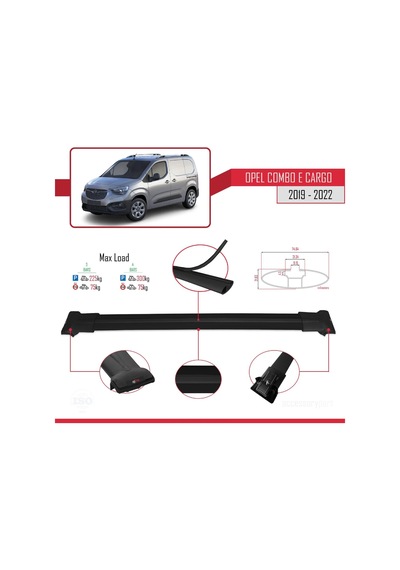 Opel Combo E Panelvan 2019-2022 Arası İle Uyumlu Fly Model Ara Atkı Tavan Barı Siyah 3 Adet Bar