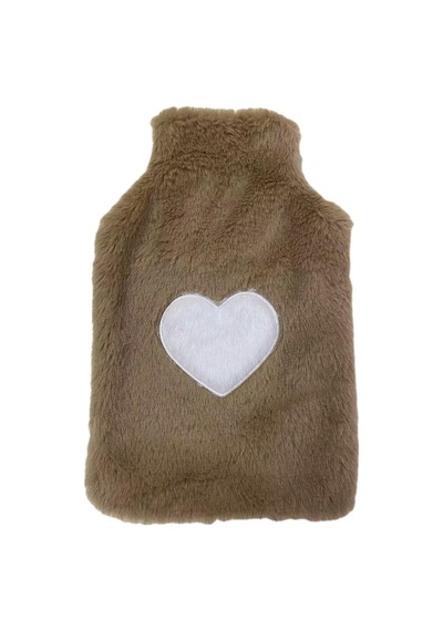 Sıcak Su Torbası Peluş Kalpli,bej Termofor 27x17cm 1 Litre Bej