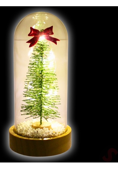 Yılbaşı Ağaçlı Ve Led Işıklı, 17cm X 8cm Cam Fanus