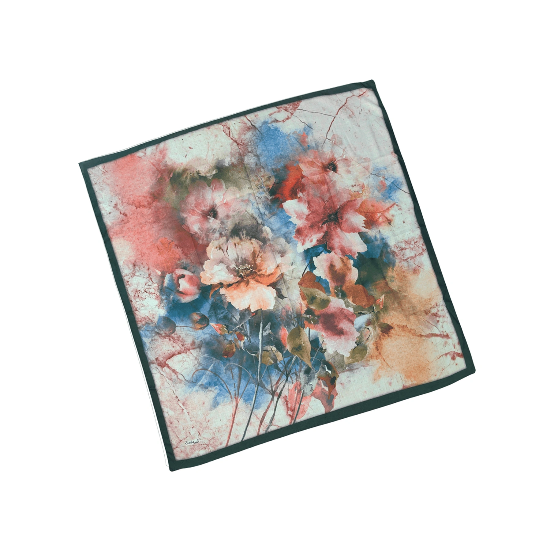 Mim Eşarp Enba Çiçek Desenli Pamuklu Eşarp 90x90 Cm Siyah - Kırmızı