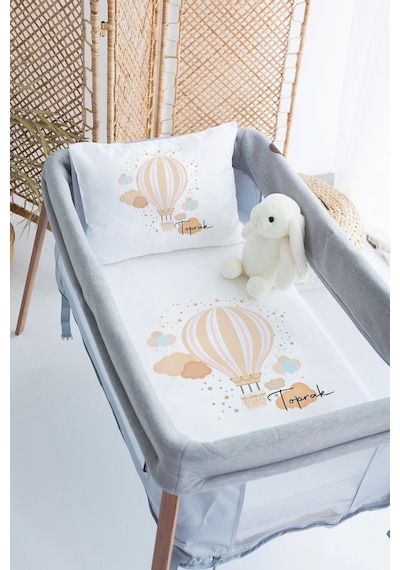Lilabio %100 Pamuk Saten İsme Özel İsimli 70x120 Park Yatak Nevresim Seti Uçan Balon