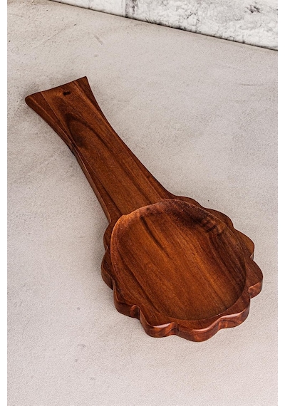 Liva - Akasya Tezgah Üstü Kirli Kaşık Altlığı Kirli Kaşıklık Kepçe Altlığı Kahverengi 23 X 33