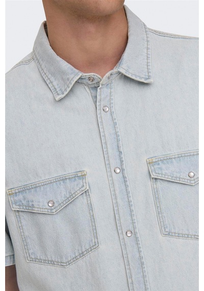 Only & Sons Onsbane 9181 Gua Dnm Ss Shırt Erkek Mavi Denim Gömlek - 22029181 Mavi