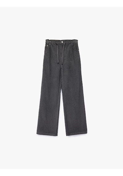 Koton Pamuklu Yüksek Bel Bağcıklı Geniş Paça Pantolon Gri 6wkg40024aw Gri