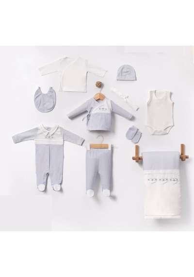 Lamato Baby Tren Nakışlı Bebe Erkek Hastane Çıkışı 10'lu Set Mavi