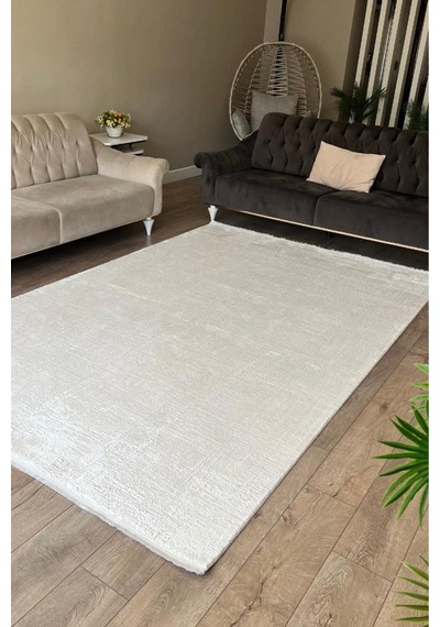 Salon Oturma Odası Halısı Yumuşak Dokulu Sık Dokuma Modern Makine Halısı Truva 6641 Tr Krem