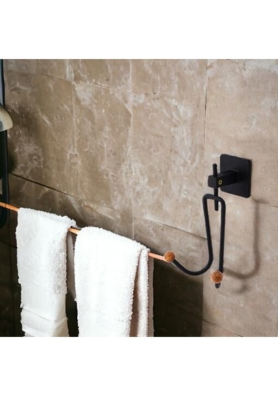 Yapışkanlı Siyah Metal Uzun Çatal 2'li Askılık Sağlam Banyo Lavabo Aparat Bornoz Havlu Asma Askı Çok Renkli