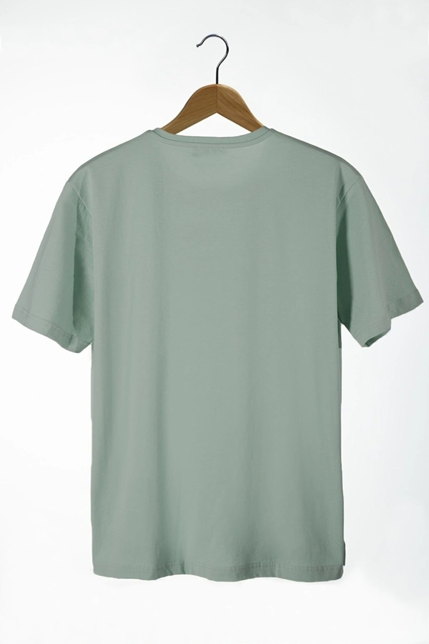 Veaven Unisex Mint Yeşil Geometrik Şekil Baskılı Bisiklet Yaka Oversize Pamuklu T-shirt Mint Yeşil
