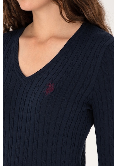U.S. Polo Assn. Kadın Lacivert V Yaka Basic Kazak 50313625-VR033