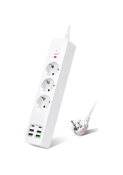Hepu Hp-h11 4x Usb 2x Type-c 3lü 2mt Kablolu 18w Akım Korumalı Grup Priz 13000w 2 m