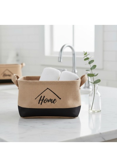 Deconox Dikdörtgen Jüt Düzenleyici Sepet 24x17x14 Cm Krem Renk Katlanabilir Kumaş Kulplu Organizer / Ev, Mutfa Diğer