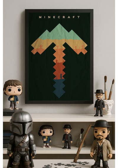 Minecraft Siyah Ahşap Çerçeveli Poster, Dekoratif Oyun Duvar Tablosu