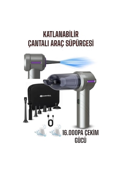 Enshall 06 Araç İçi Şarjlı 16000pa Katlanabilir Çantalı Süpürge