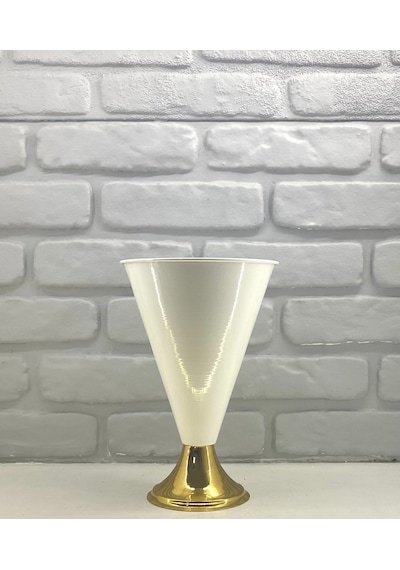 Decodelight Modern Dekoratif Konik Gold Ayaklı Beyaz Büyük Vazo Beyaz - Gold