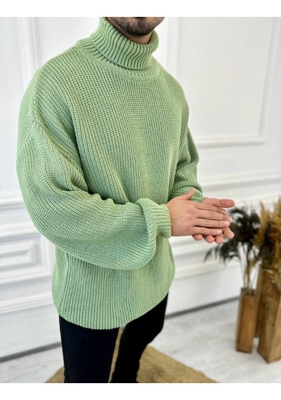 Elku Moda Boğazlı Erkek Kazak Oversize Balıkçı Yaka Geniş Salaş Triko Kazak Yeşil