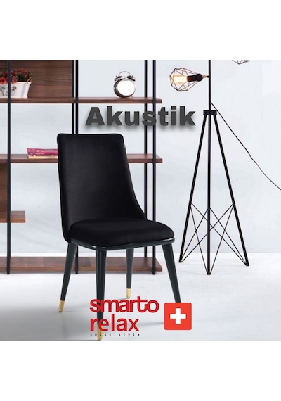 Smarto Relax Akustik 2'li Yemek Masası Sandalye Seti - Ahşap Ayaklı, Siyah Kumaş Siyah