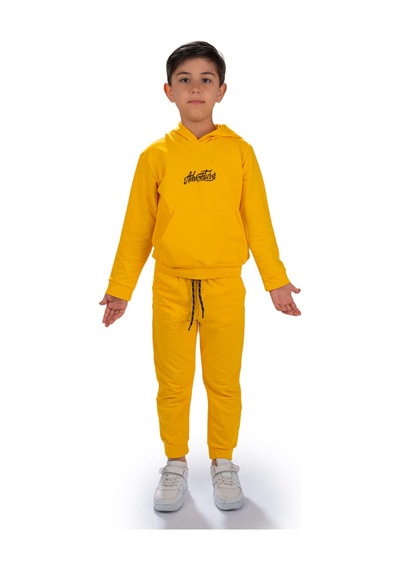 Mnk Baby & Kids Adventure Nakış Kanguru Cepli Kapüşonlu Çocuk Eşofman Mnk10072 Sari