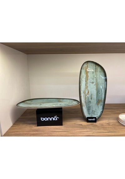 2 Li Büyük Tabak / Servis / Sunum / Meze Tabağı 36 Cm Bonna Madera Mint Vago Platter
