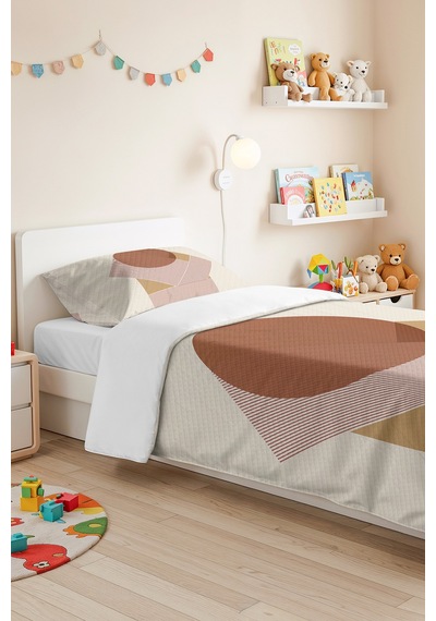 Bej Geometrik Boho Genç Odası Tek Kişilik Pike Takımı - Terracotta 160x220 Cm Kapitone Yatak Örtüsü Naif Örtü Serabı
