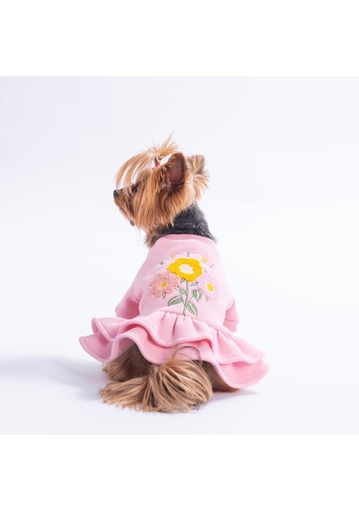 Pembe Arosa Nivalis Çiçek Nakışlı Kedi Köpek Elbisesi Köpek Kıyafeti Kedi Kıyafeti