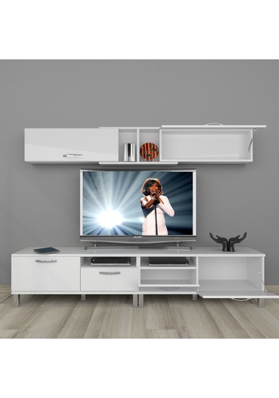 Decoraktiv Eko 5220 Mdf Krom Ayaklı Tv Ünitesi Tv Sehpası Beyaz