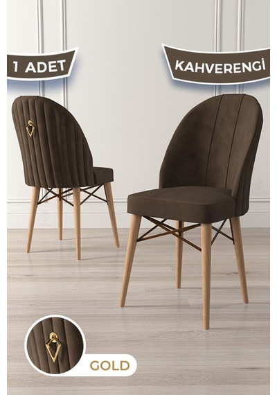 Canisa Ritim Serisi, 1.sınıf Babyface Kumaş Doğal Ahşap Ayak Gold Halkalı 1 Adet Cappucino Sandalye Sandalye Cappucino Ayaklar Doğal Ahşap