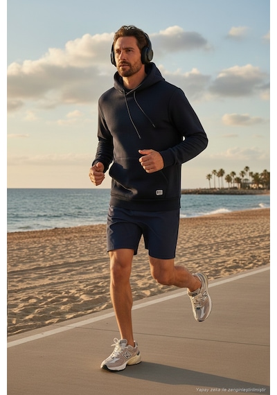 Buratti Regular Fit Kapüşonlu Kanguru Cepli Içi Tüylü Yumuşak Şardonlu Erkek Sweat 5905281 Koyu Lacivert