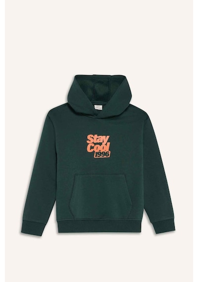 Defacto Kapüşonlu Baskılı İçi Yumuşak Tüylü Sweatshirt Erkek Çocuk E9596A825AU Yeşil