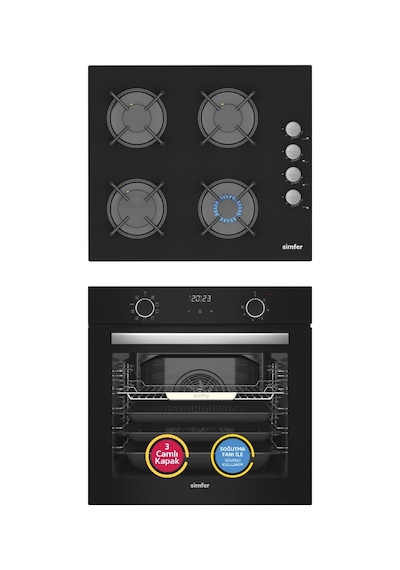Simfer 10 Fonksiyon Airfry Siyah Dijital 2'li Ankastre Set (8215 Fırın + 3500 Ocak)